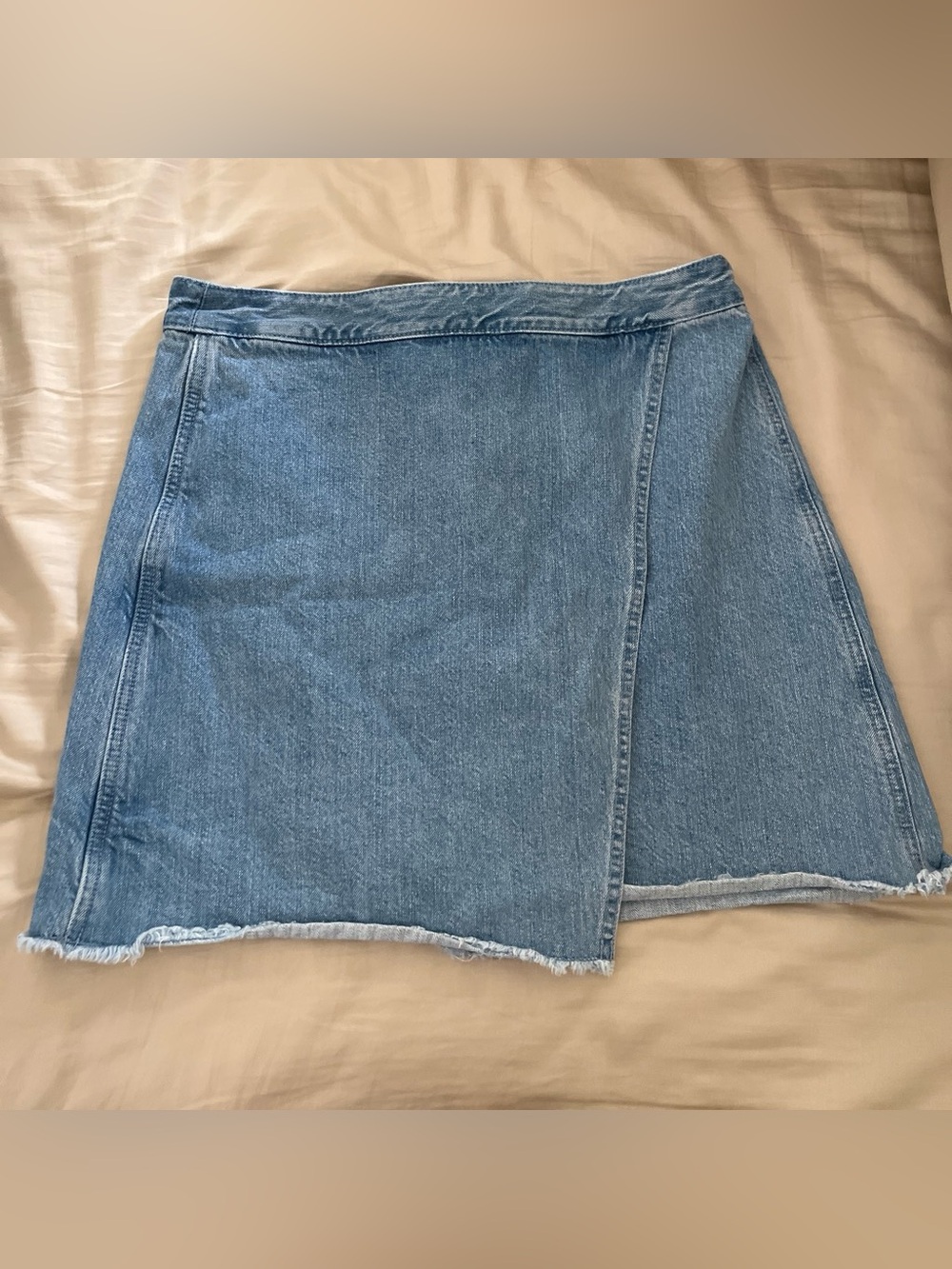 LOFT Light Blue Denim Wrap-Style Mini Skirt